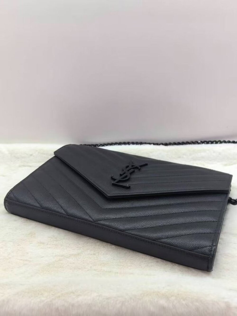 SAINT LAURENT YSL Envelope Black Label Logo Leather Envelope Bag - Picture 5 of 6